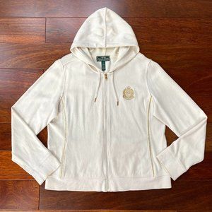Vintage Lauren Ralph Lauren Womens Hoodie Crown Crest Logo Size XL Cream Gold